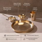 Kansa Dinner Thaali/Plate Set (10.5" Thaali/Plate) - 30 pieces dinner set (6 Thaalis, 12 Bowls, 6 Glasses and 6 Spoons)