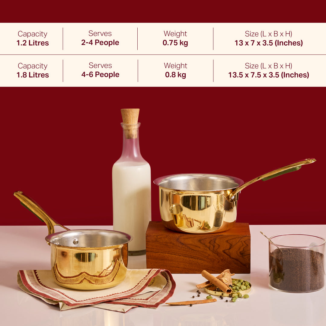 Chai Starter Kit (Brass Saucepan with Insulated handle + Brass Mortar and Pestle)