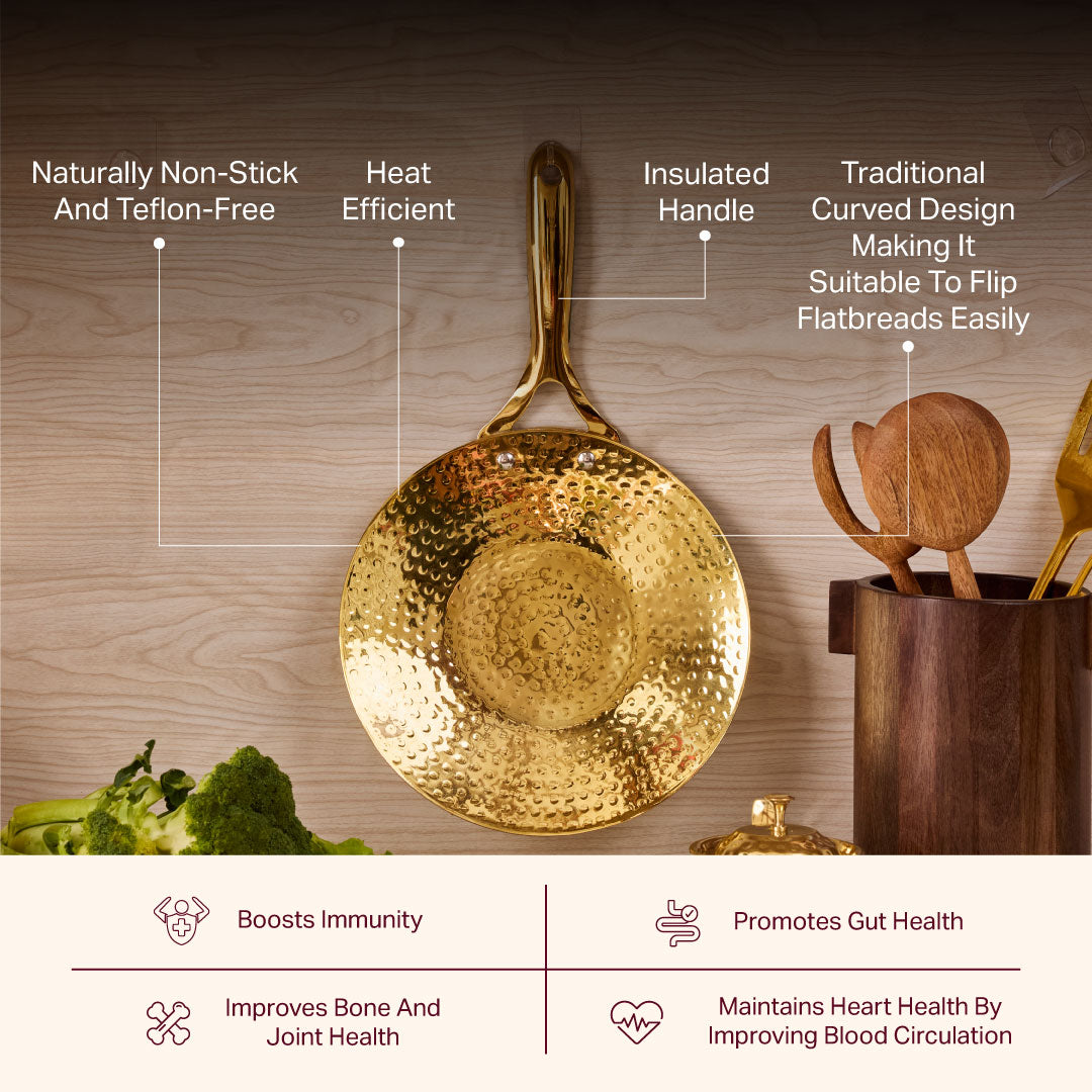 Brass Roti Tawa with Insulated handle And Ghee Pot Combo