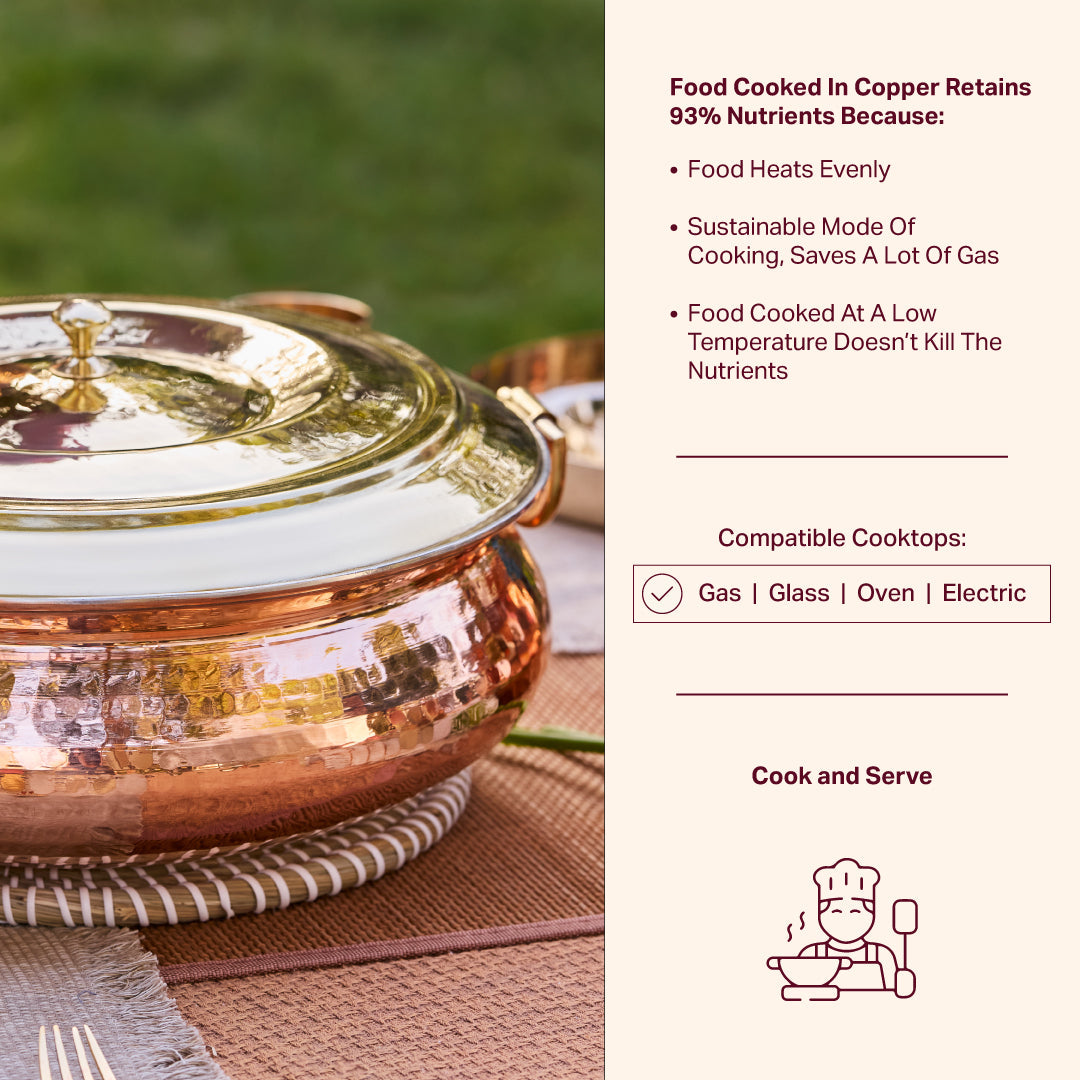 Copper Hammered Lagan - Lagaan for cooking- Naturally non stick , Non Toxic, Teflon Free