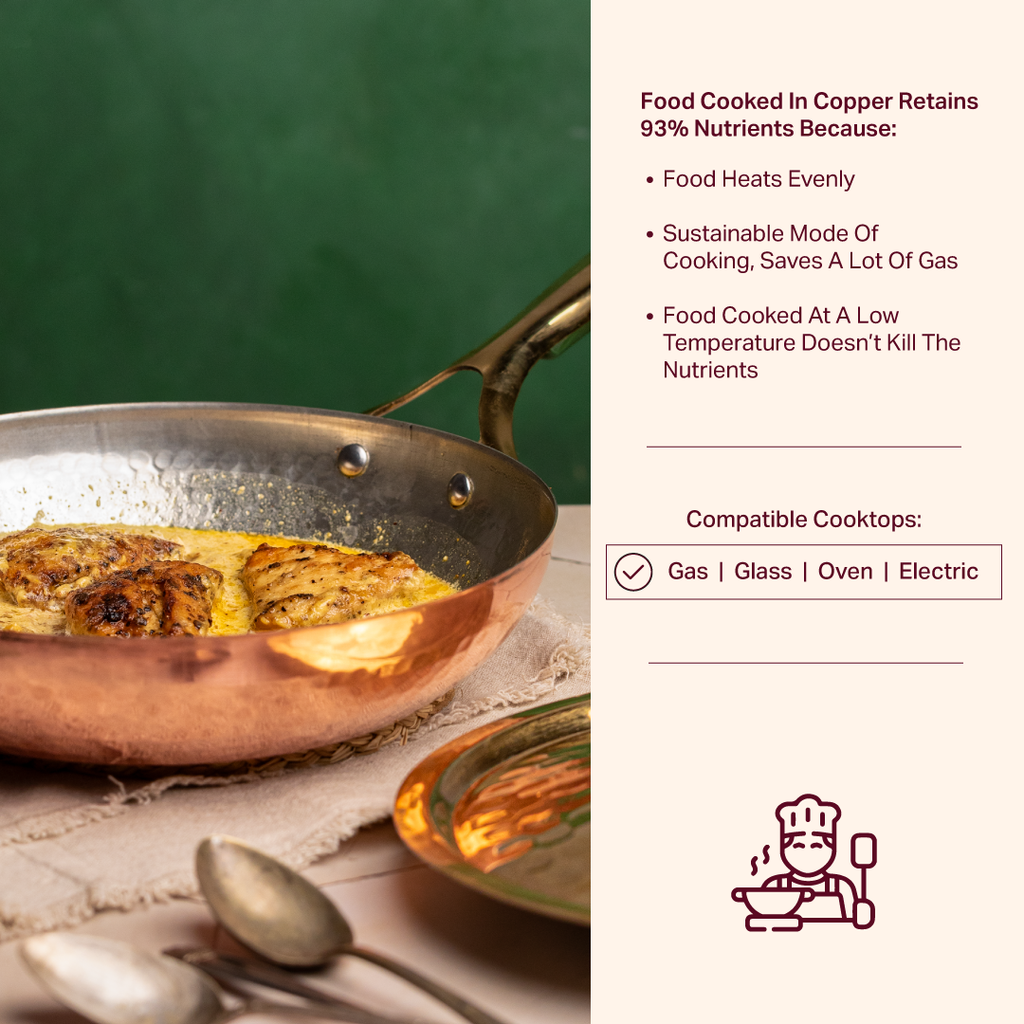 Copper Frying Pan (Frypan with Insulated Brass Handle - Saute Pan)