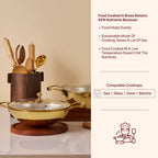 Set of 3 Brass Kadhais with Glass Lid (1.5L round base, 3L round base, 3L flat base)